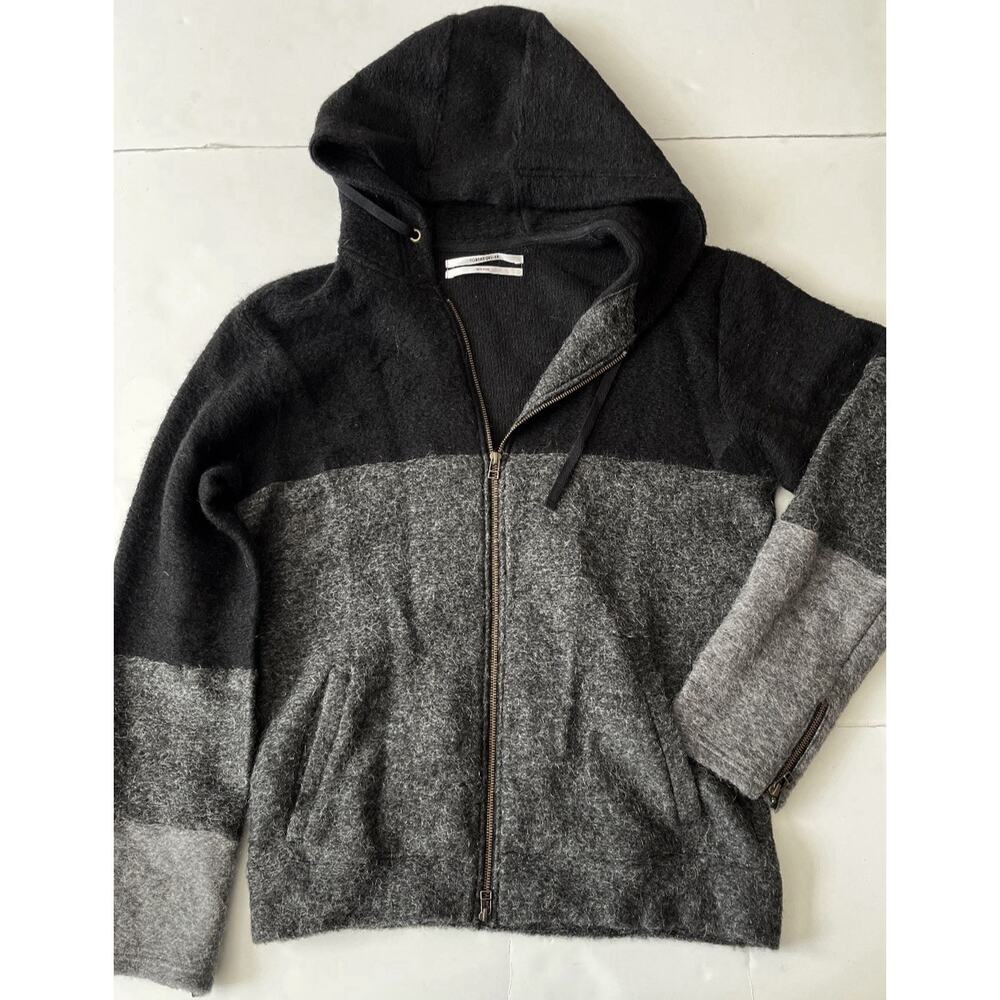 Robert Geller Mohair Wool Blend Sweater Cardigan Hood Men 50 ( US L) Colorblock
